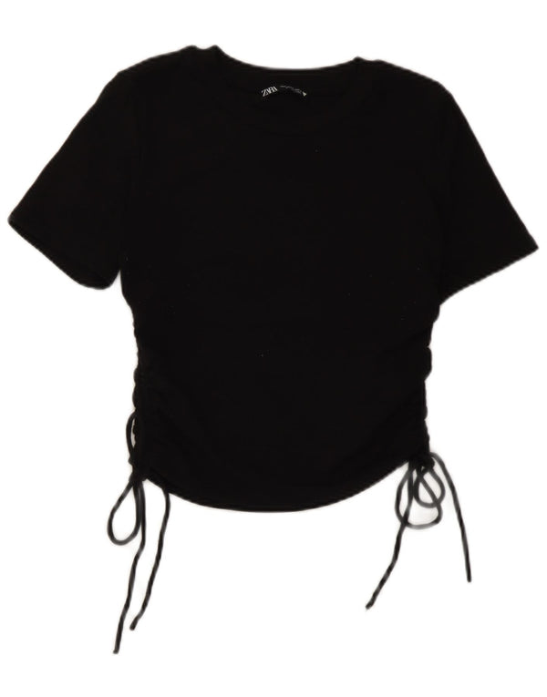 Zara Damen Crop Bluse Top UK 12 Medium Schwarz Polyester