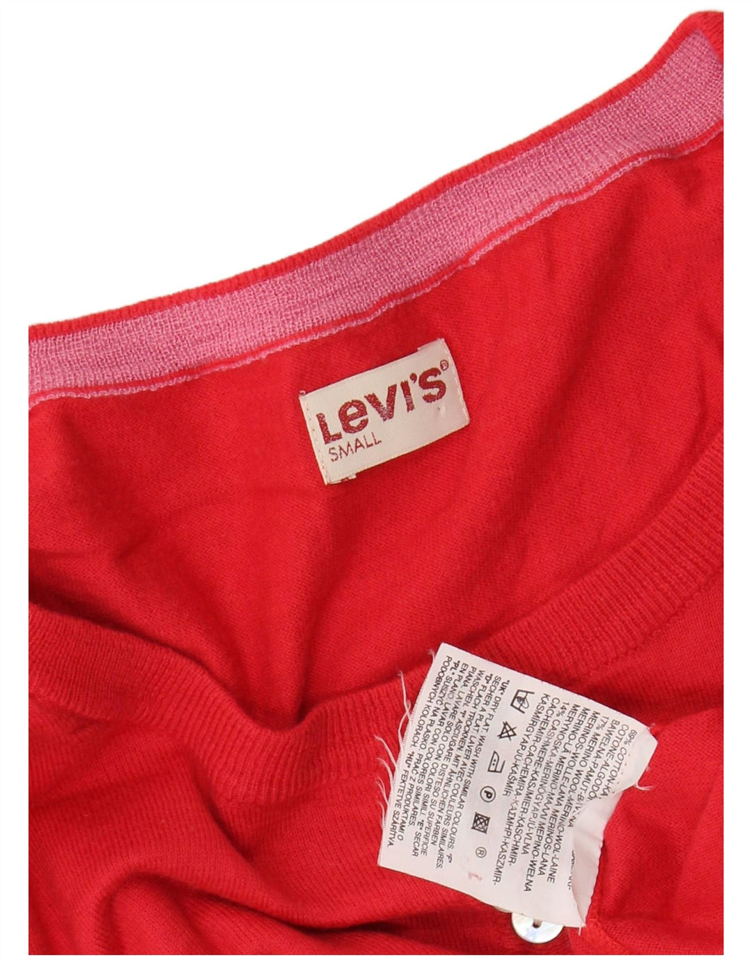 LEVI'S Damen Crop Button Neck Pullover Pullover UK 10 Small Rote Baumwolle