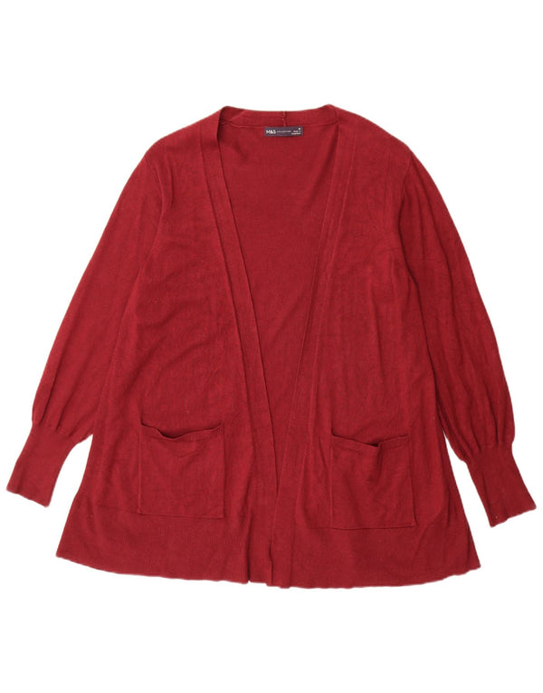 Marks & Spencer Damen Longline Open Cardigan Pullover UK 14 Medium Burgund