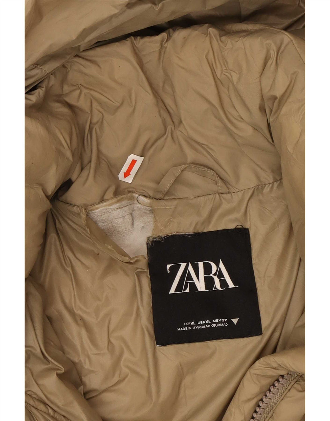 Zara Damen-Kapuzen-Übergröße, gepolsterter Mantel, UK 18, XL, Beige, Polyester