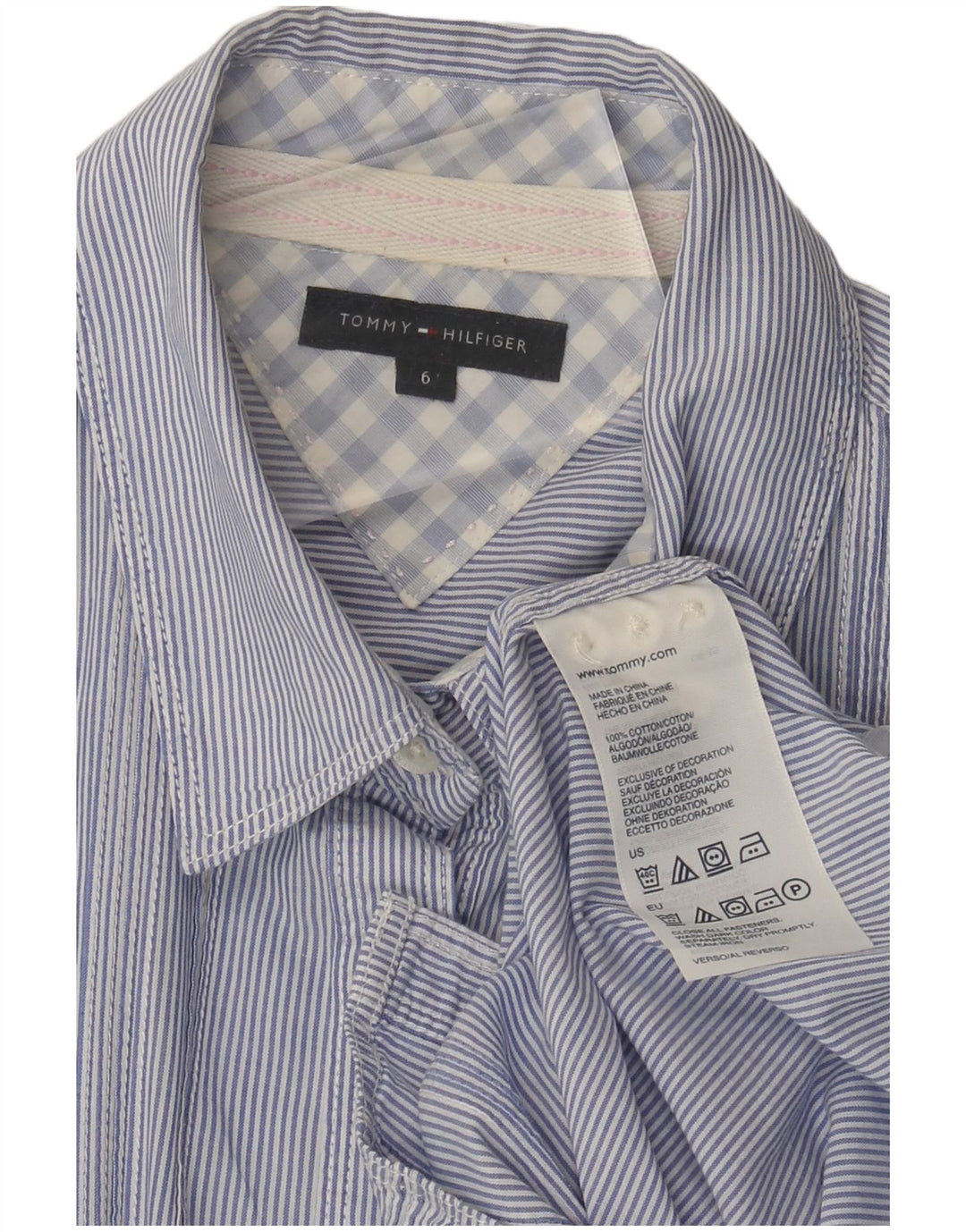 Tommy Hilfiger Damenhemd US 6 Mittelblaue Nadelstreifen-Baumwolle
