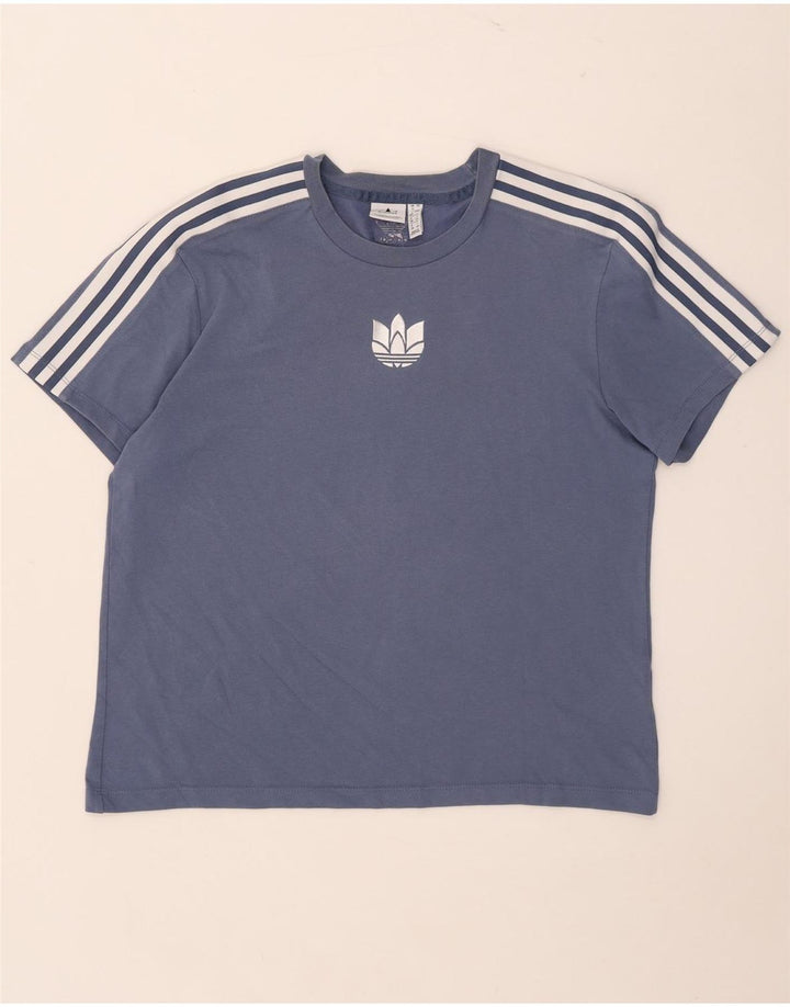 Adidas Damen T-Shirt Top UK 12 Mittelblaue Baumwolle