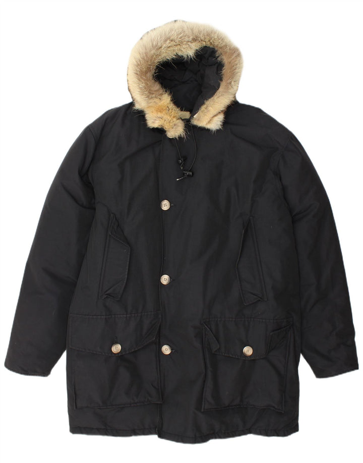 Woolrich Herren-Parka mit Kapuze, UK 40, Größe L, Schwarz, Baumwolle