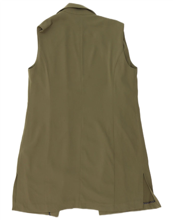 Vintage Damen Longline Longline Weste UK 12 Medium Khaki Polyester