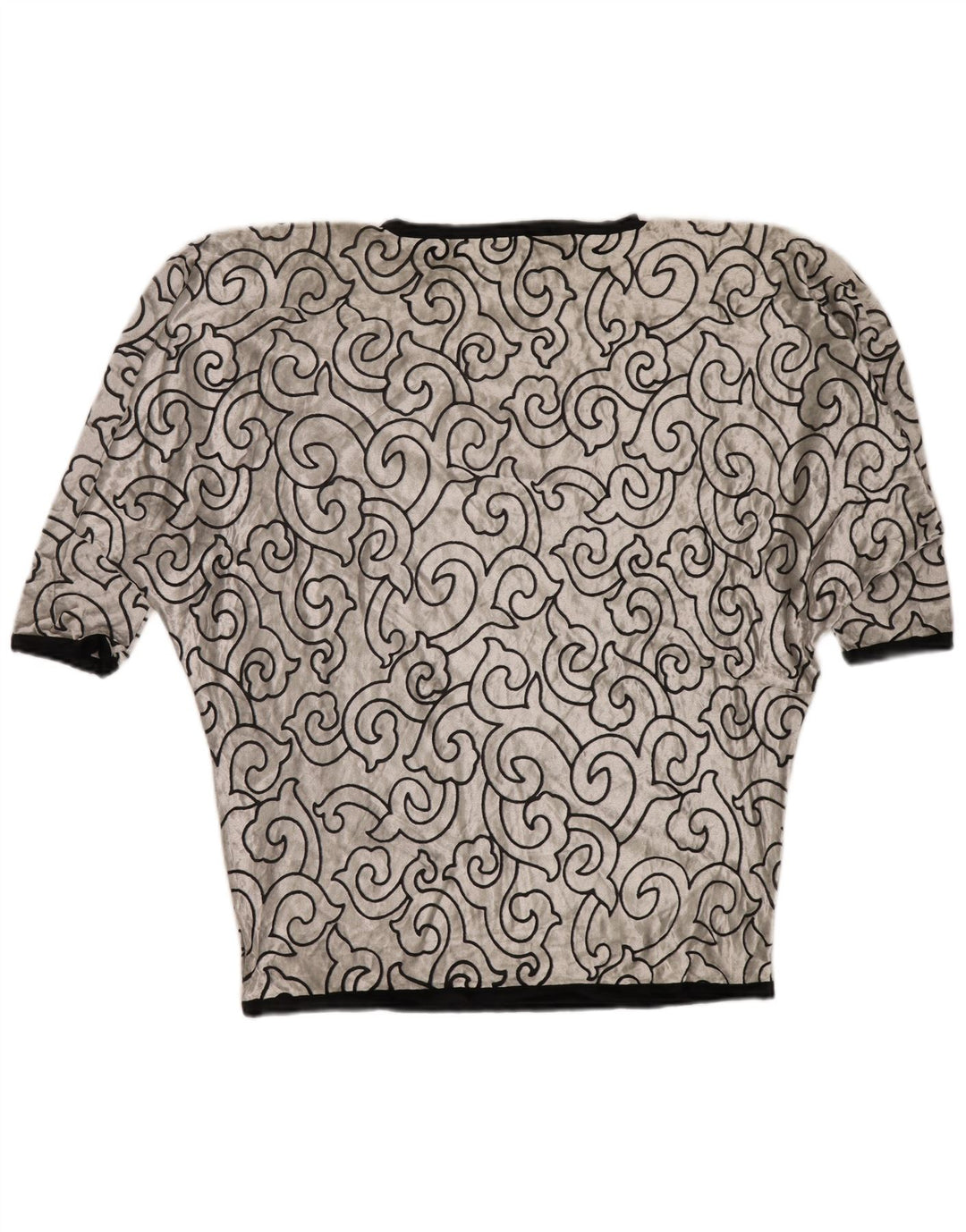 VINTAGE Damen Fledermaus-Samt-Tunika-Top UK 22 3XL Silber geometrische Viskose