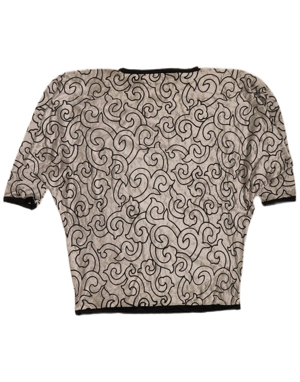 VINTAGE Damen Fledermaus-Samt-Tunika-Top UK 22 3XL Silber geometrische Viskose