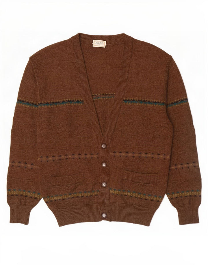 Vintage Herren Cardigan Pullover IT 50 Mittelbraun gestreift