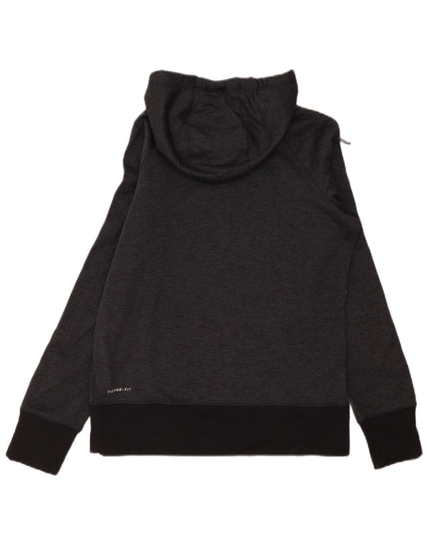 Nike Damen Therma-Fit Graphic Hoodie Pullover UK 14 Mittelgrau Farbblock