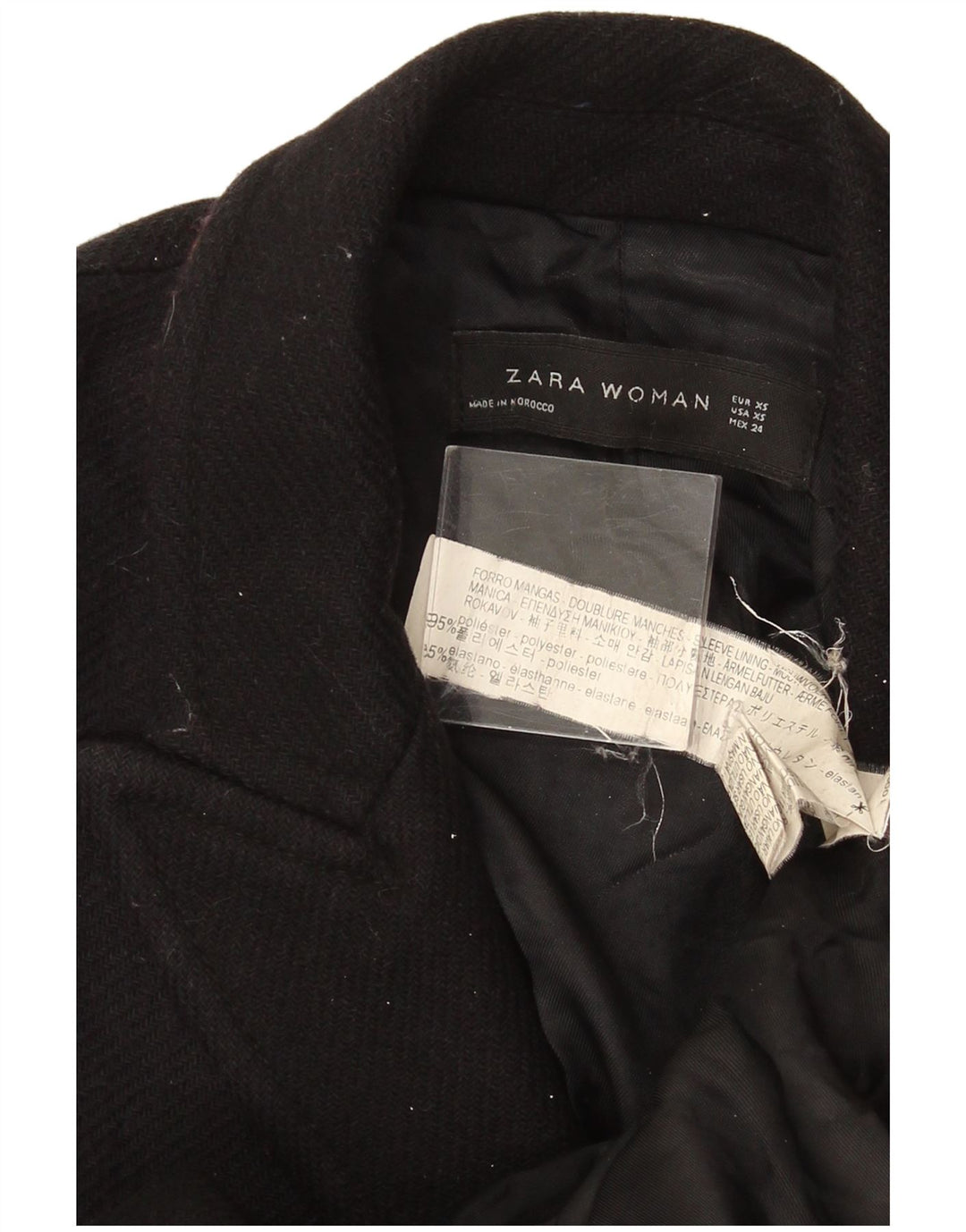 Zara Damen Zweireihiger Mantel UK 6 XS Schwarz Polyester