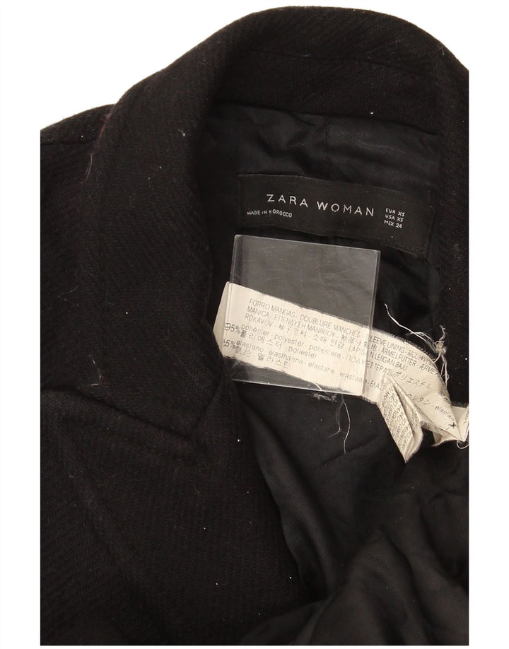 Zara Damen Zweireihiger Mantel UK 6 XS Schwarz Polyester