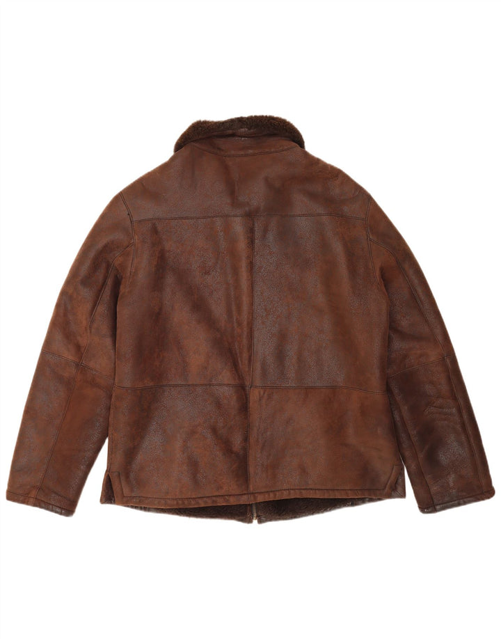 VINTAGE Herren Shearling Jacke IT 50 Großes braunes Leder