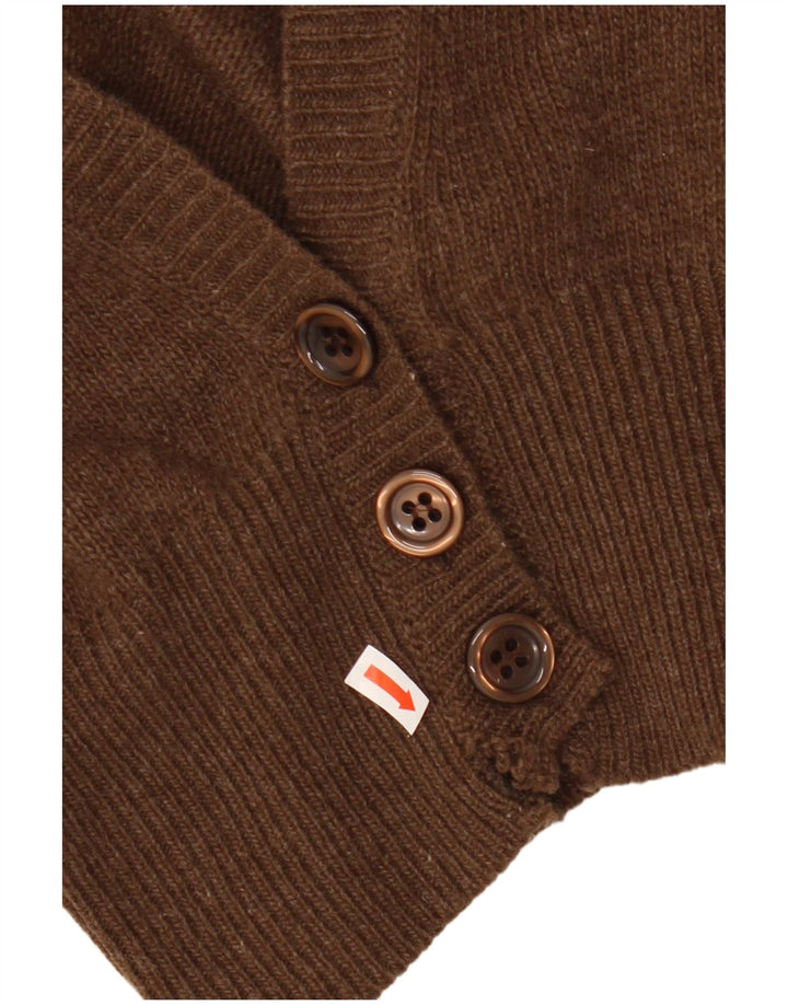 VINTAGE Damen Crop Cardigan Pullover UK 14 Mittelbraune Lammwolle