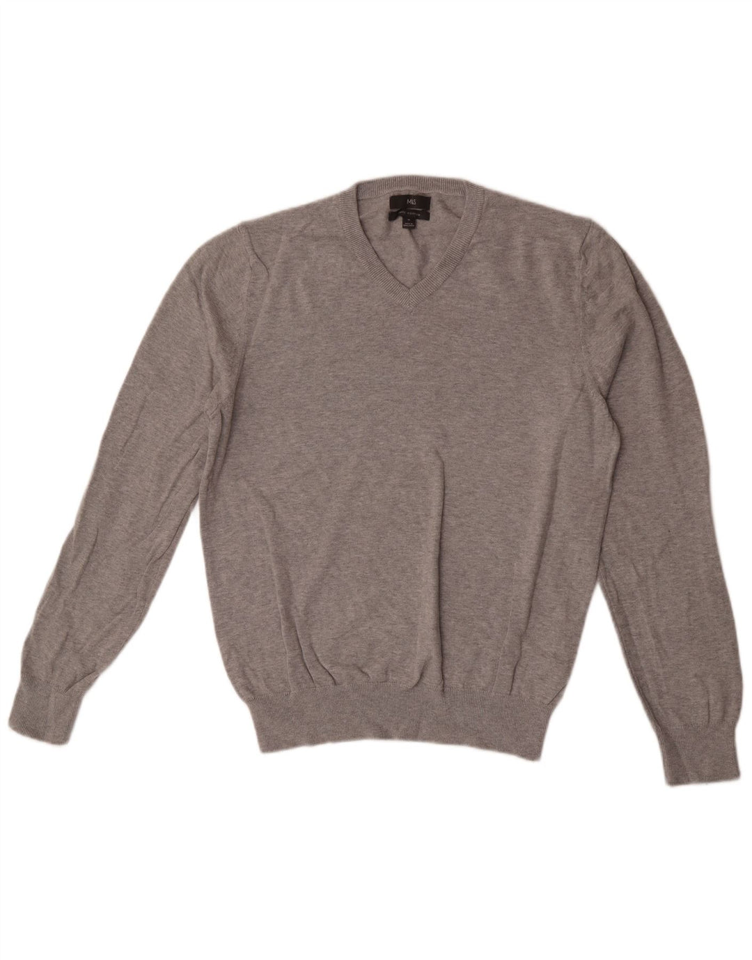 Marks & Spencer Herren-Pullover mit V-Ausschnitt aus mittelgrau gefleckter Baumwolle