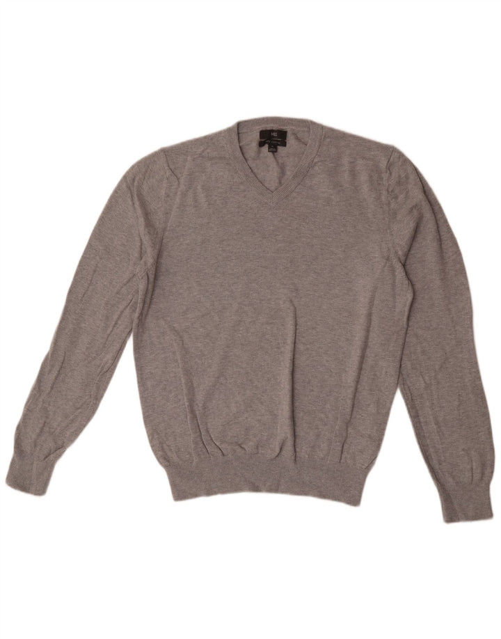 Marks & Spencer Herren-Pullover mit V-Ausschnitt aus mittelgrau gefleckter Baumwolle