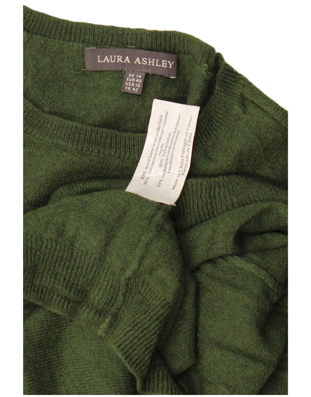 LAURA ASHLEY Damen-Pullover mit U-Boot-Ausschnitt, UK 14, große grüne Wolle