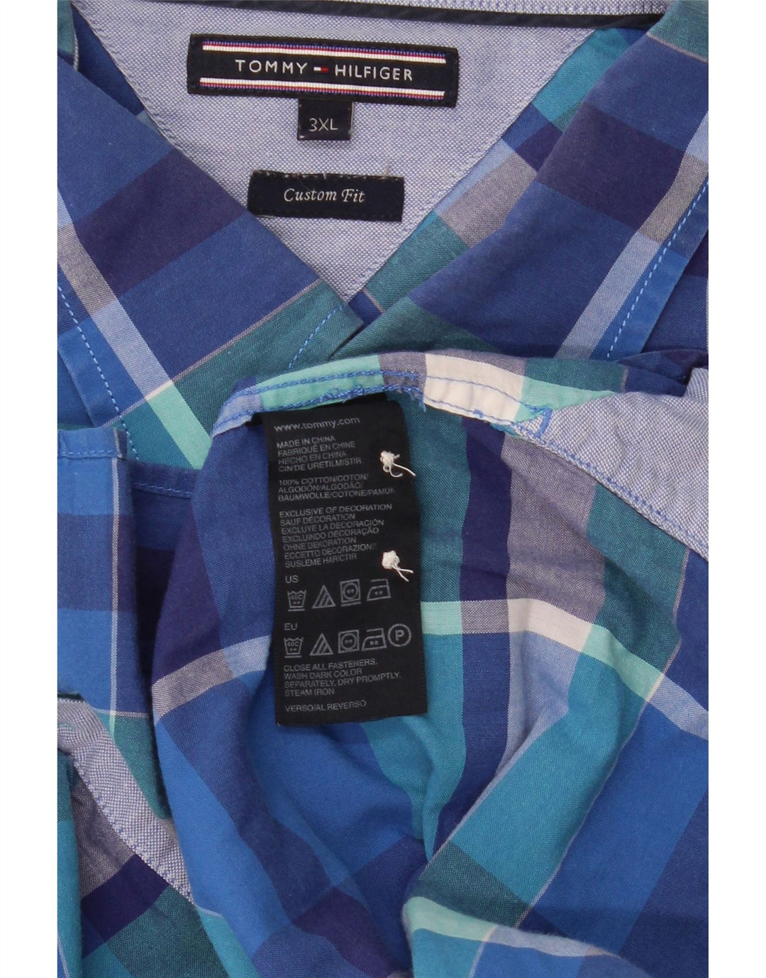 Tommy Hilfiger Herren-Hemd mit individueller Passform, 3XL, blau kariert, Baumwolle
