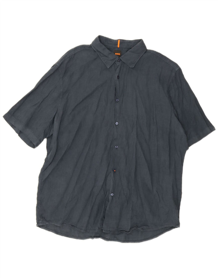 Hugo Boss Herren Kurzarm-Hemd mit normaler Passform, 2XL, Marineblau