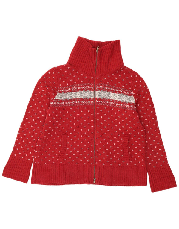 Eddie Bauer Damen Strickjacke Pullover UK 18 XL Rot Fair Isle Baumwolle