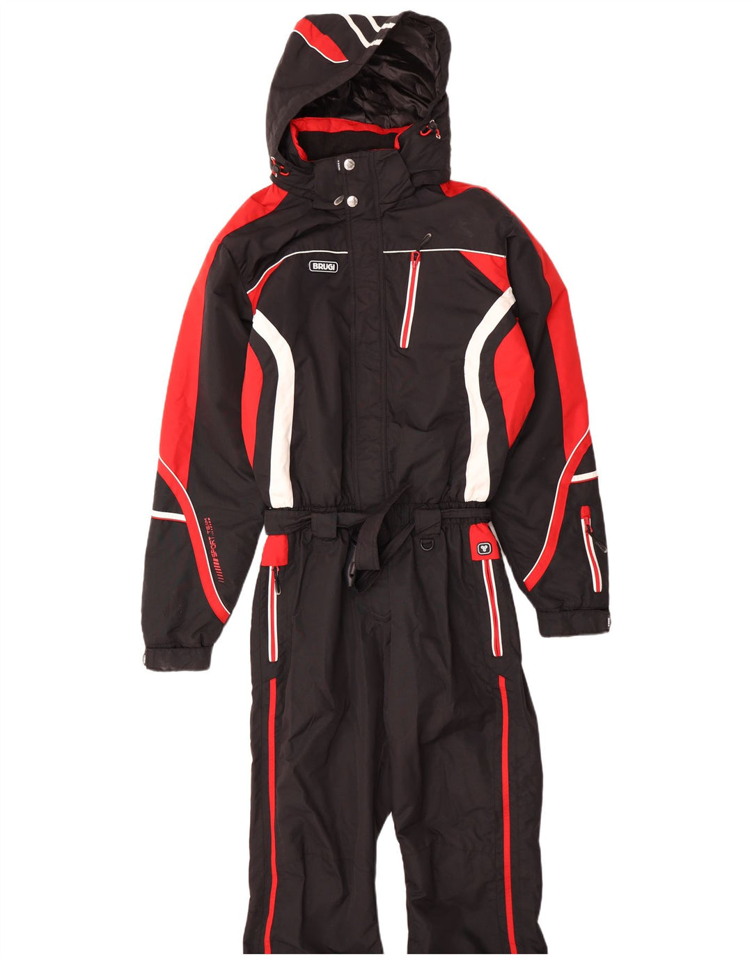 Brugi Herren-Skioverall mit grafischer Kapuze, Mittelschwarzes Colourblock-Polyamid