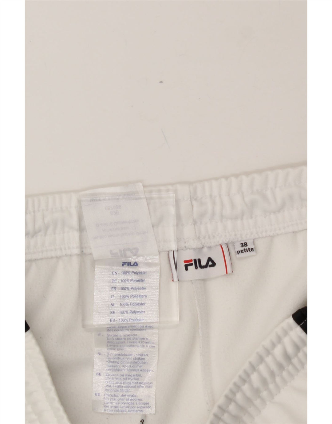 FILA Womens Graphic Sport Shorts EU 38 Medium  White Polyester Vintage Fila and Second-Hand Fila from Messina Hembry 