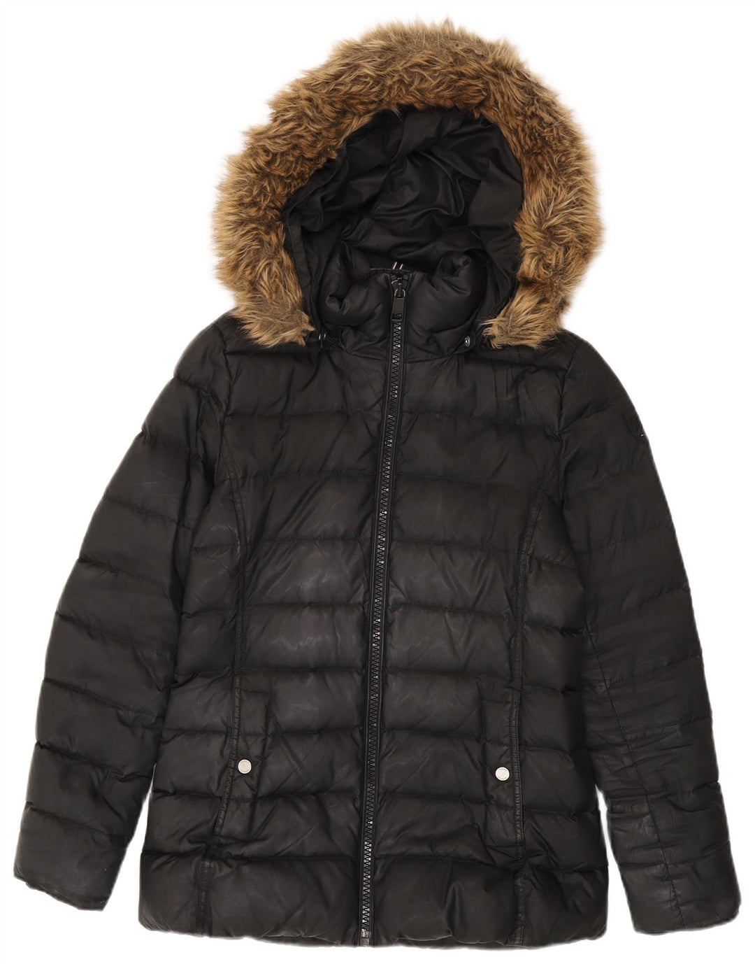 Tommy Hilfiger Damen-Jacke mit Kapuze, gepolstert, UK 10, Größe S, Schwarz, Polyester