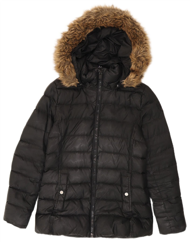 Tommy Hilfiger Damen-Jacke mit Kapuze, gepolstert, UK 10, Größe S, Schwarz, Polyester