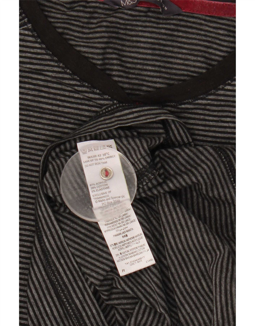 Marks & Spencer Damen Top Langarm UK 16 Large Grau gestreift Acryl