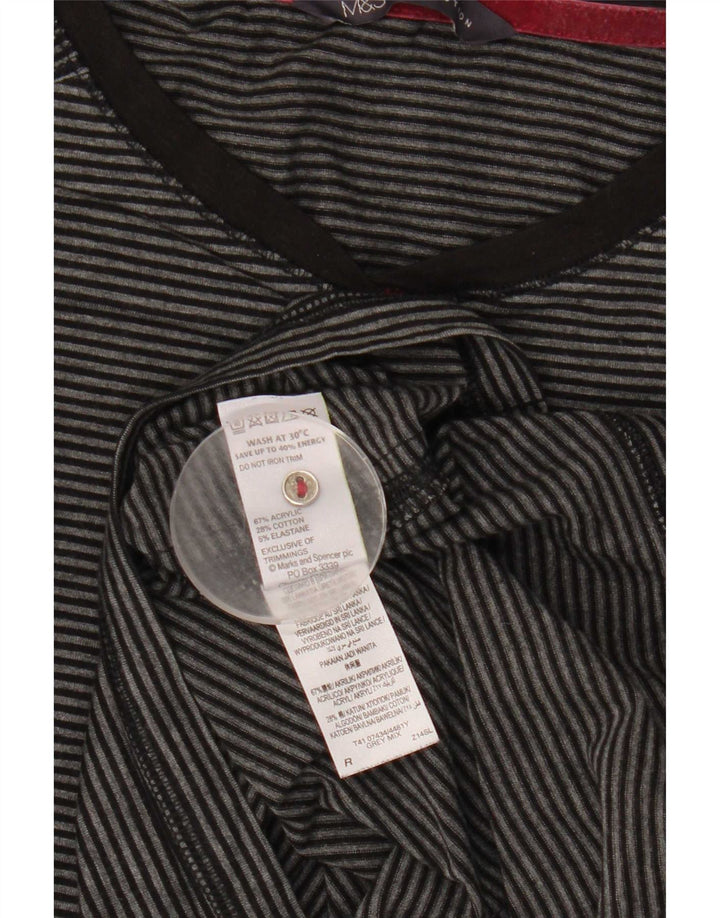 Marks & Spencer Damen Top Langarm UK 16 Large Grau gestreift Acryl