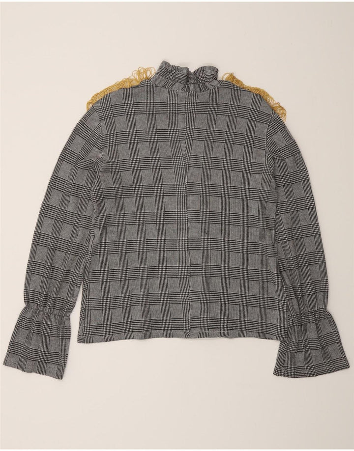 Zara Damen Langarm-Blusenoberteil UK 12 Medium Grey Check Classic
