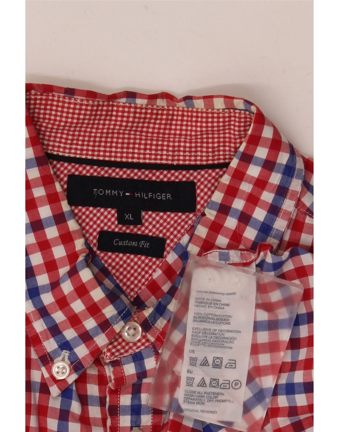 Tommy Hilfiger Mens Custom Fit Shirt XL Red Gingham Cotton