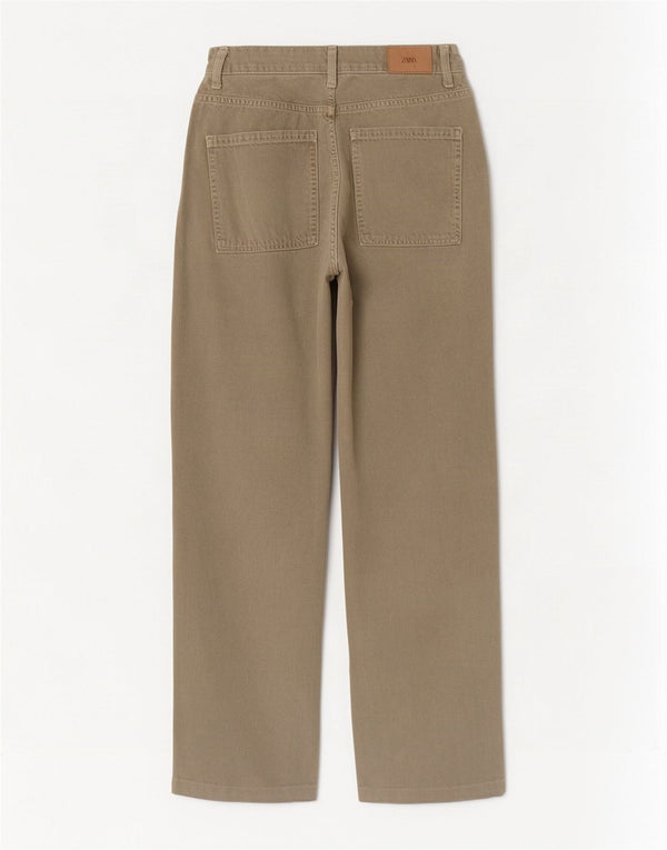 Zara Damen-Jeans mit hoher Taille, EU 38, Größe S, W28, L29, Khaki, Baumwolle