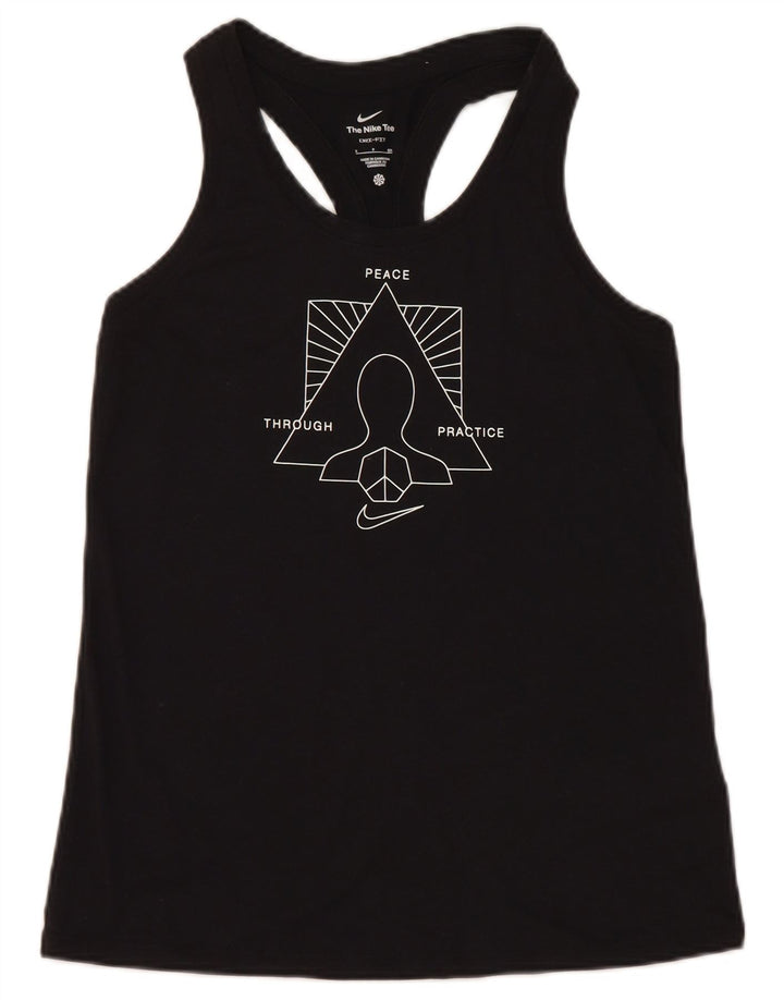 Nike Damen Dri Fit Graphic Weste Top UK 10 Small Schwarz Polyester