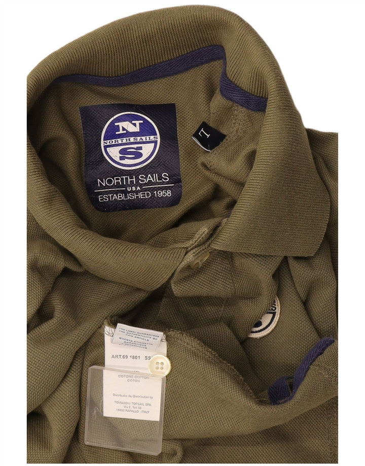 North Sails Herren-Langarm-Poloshirt, große Khaki-Baumwolle
