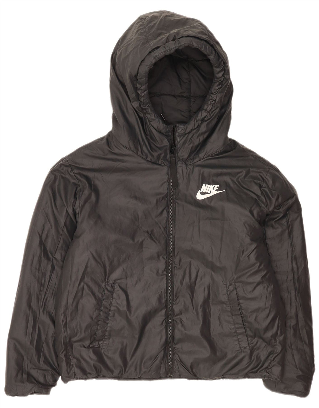 Nike Damen Kapuzenjacke, wendbar, gepolstert, UK 16, Größe L, Schwarz, Polyester
