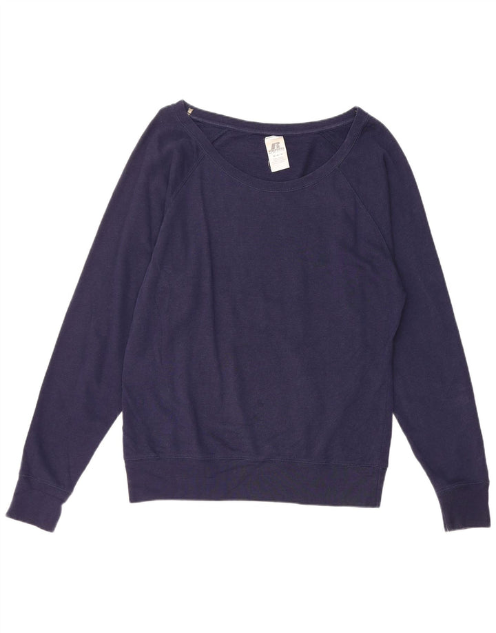 RUSSELL ATHLETIC Damen-Sweatshirt-Pullover UK 14 Mittelmarineblaue Baumwolle