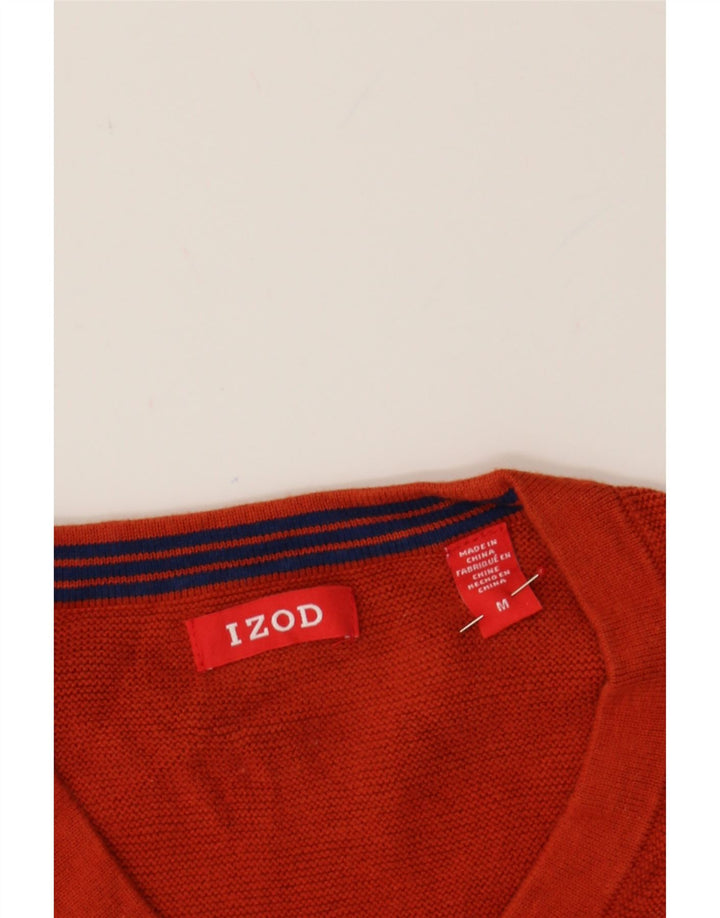 IZOD Mens V-Neck Jumper Sweater Medium Orange Cotton Vintage Izod and Second-Hand Izod from Messina Hembry 