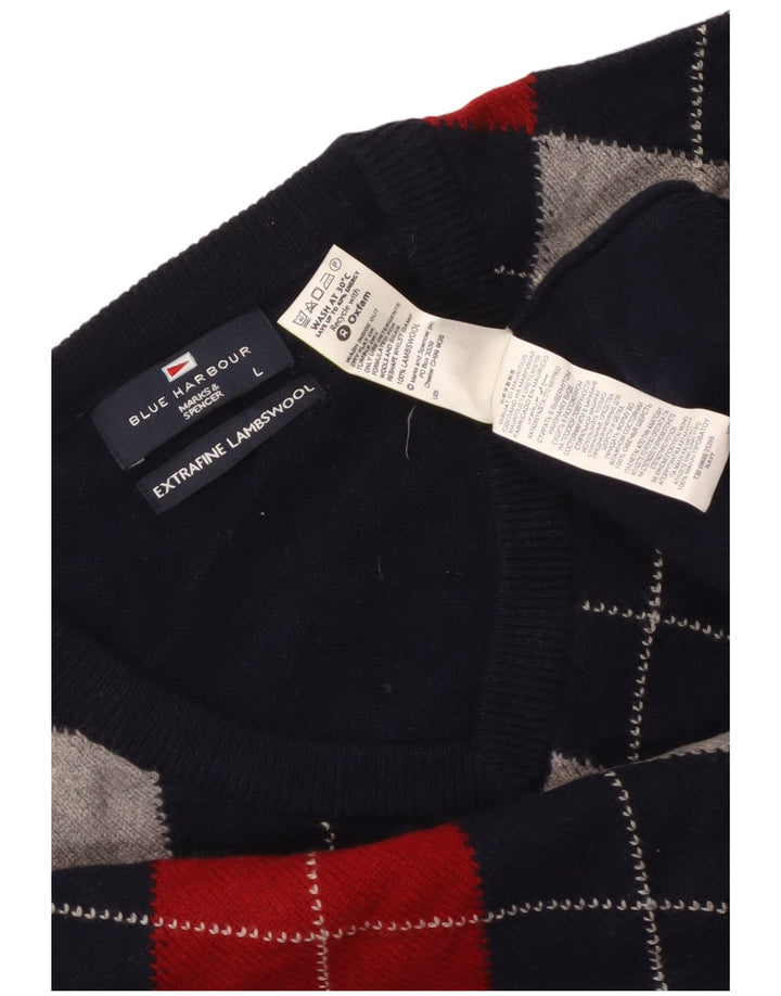 Marks & Spencer Herren Blue Harbour Pullover mit V-Ausschnitt, Größe L, Marineblau