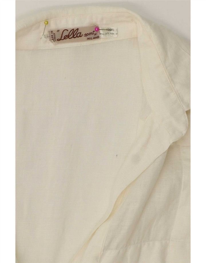 Vintage Damen Kurzarm-Pullovershirt IT 44 Mittelweißes Leinen
