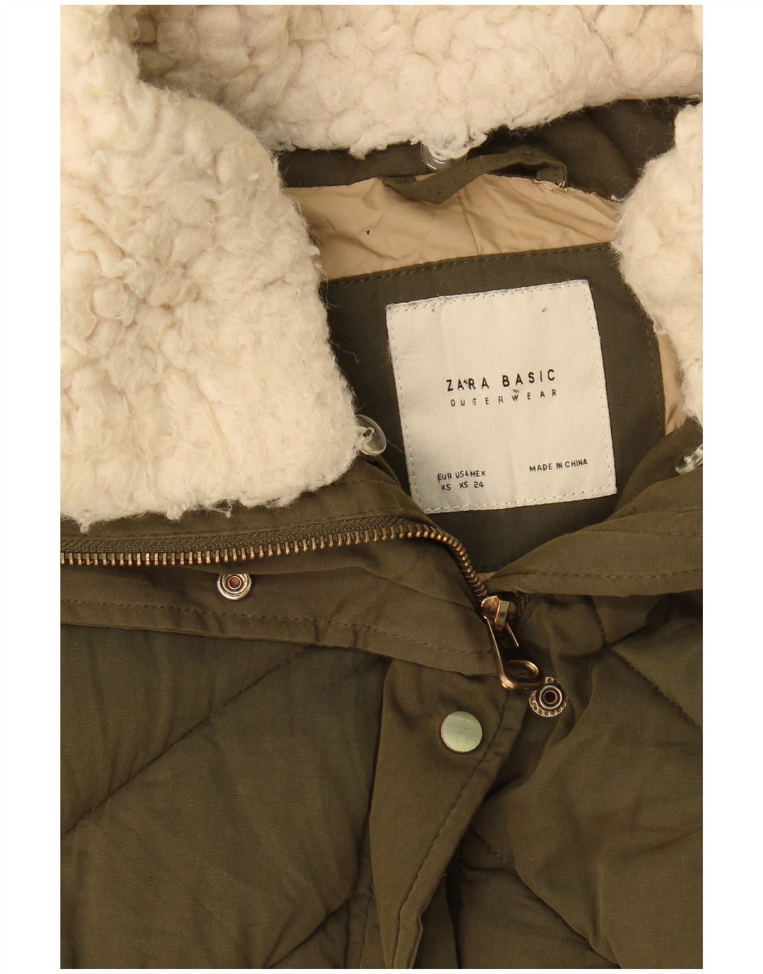 Zara Damen Crop Übergroße wattierte Jacke UK 6 XS Khaki