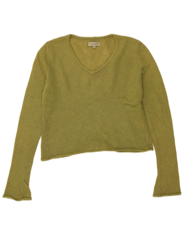 Jigsaw Damen Crop V-Ausschnitt Pullover Pullover UK 14 Large Grün Mohair