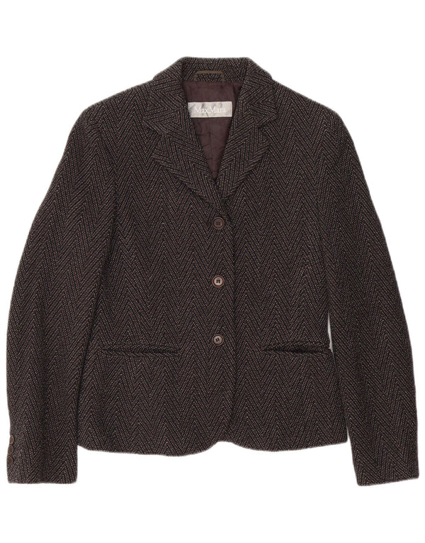 Max Mara Damen-Blazerjacke mit 3 Knöpfen, Gr. 8, Braun, Chevron-Wolle