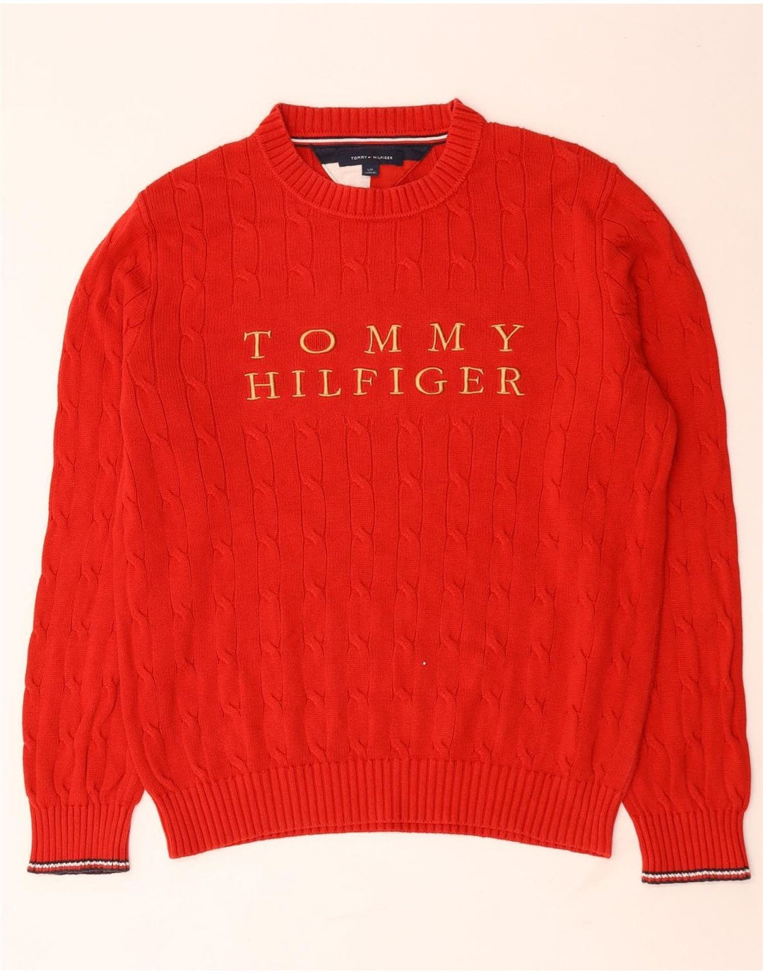 Tommy Hilfiger Herren-Pullover mit Rundhalsausschnitt, groß, rot, Polyester