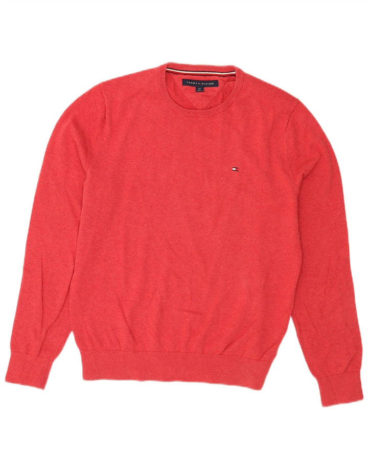 Tommy Hilfiger Herren-Pullover mit Rundhalsausschnitt, Größe S, rote Baumwolle