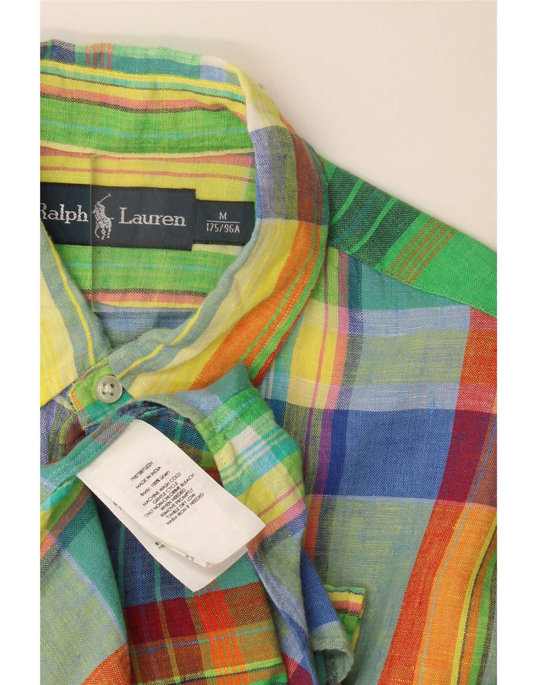 Ralph Lauren Herren-Kurzarmhemd, mittelgroß, mehrfarbig, kariertes Leinen