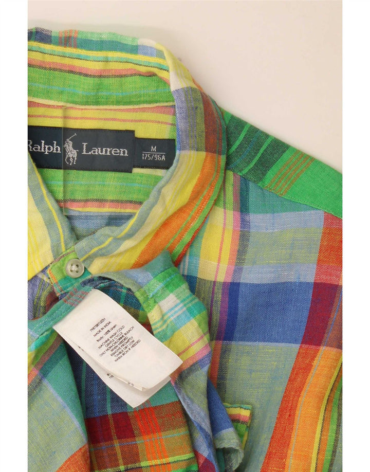 Ralph Lauren Herren-Kurzarmhemd, mittelgroß, mehrfarbig, kariertes Leinen