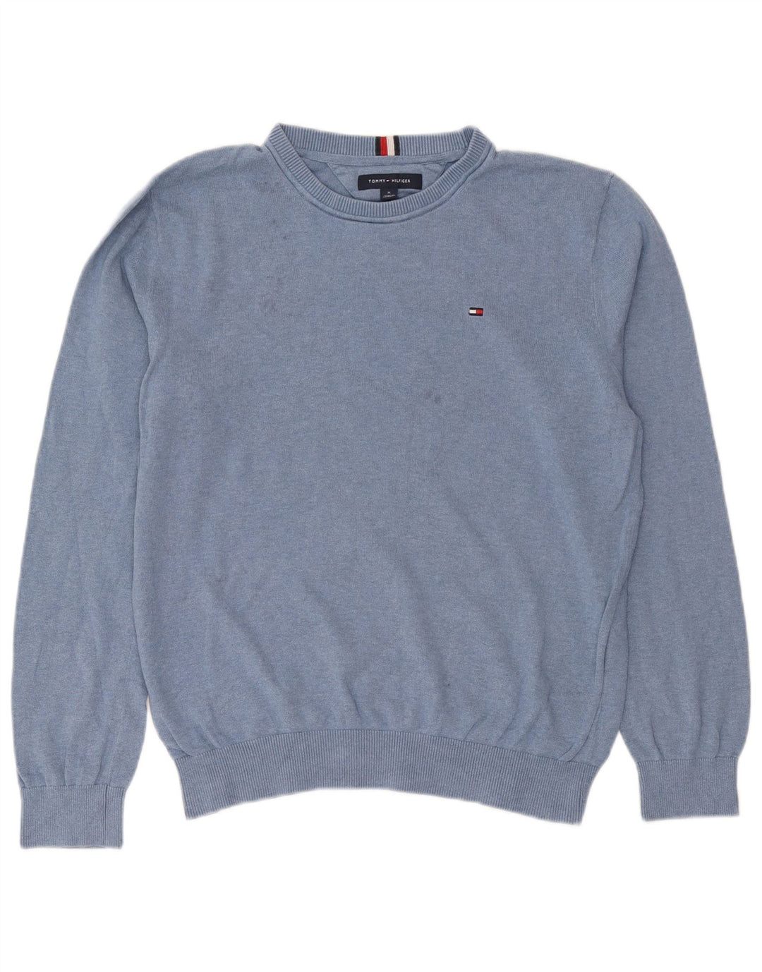 Tommy Hilfiger Herren-Pullover mit Rundhalsausschnitt, mittelblaue Baumwolle