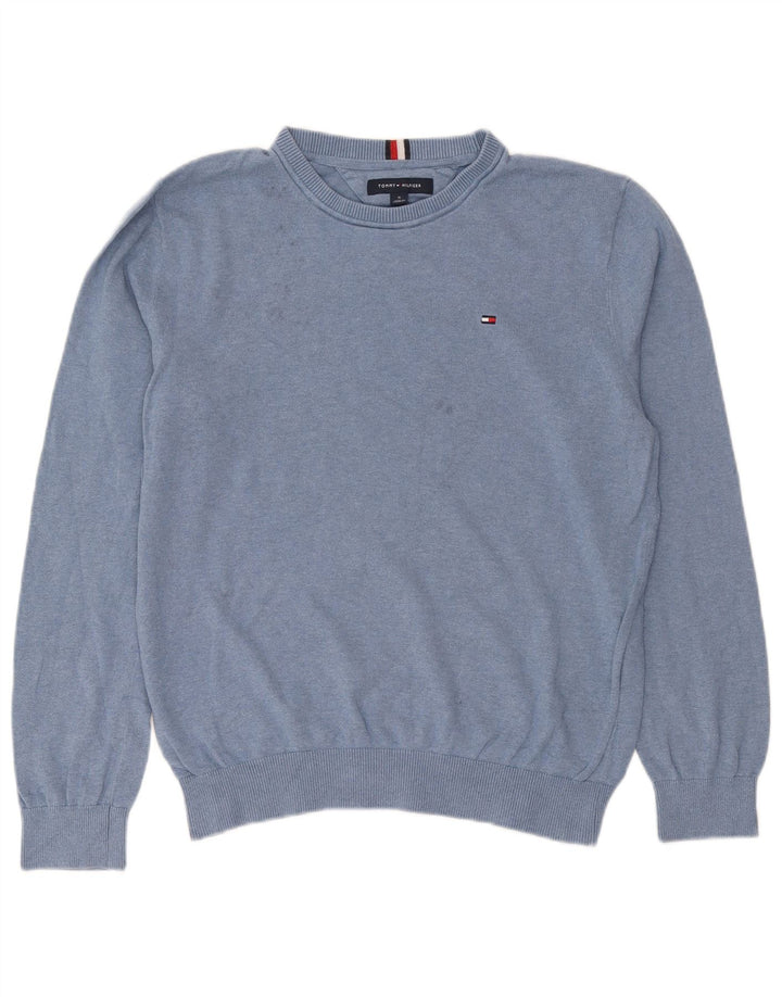 Tommy Hilfiger Herren-Pullover mit Rundhalsausschnitt, mittelblaue Baumwolle