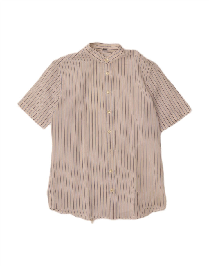 CALIPSO Mens Short Sleeve Shirt Size 39 15 1/2 Medium White Striped