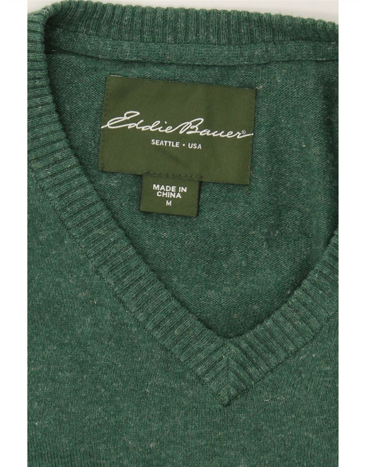 EDDIE BAUER Mens Seattle V-Neck Jumper Sweater Medium Green Cotton Vintage Eddie Bauer and Second-Hand Eddie Bauer from Messina Hembry 