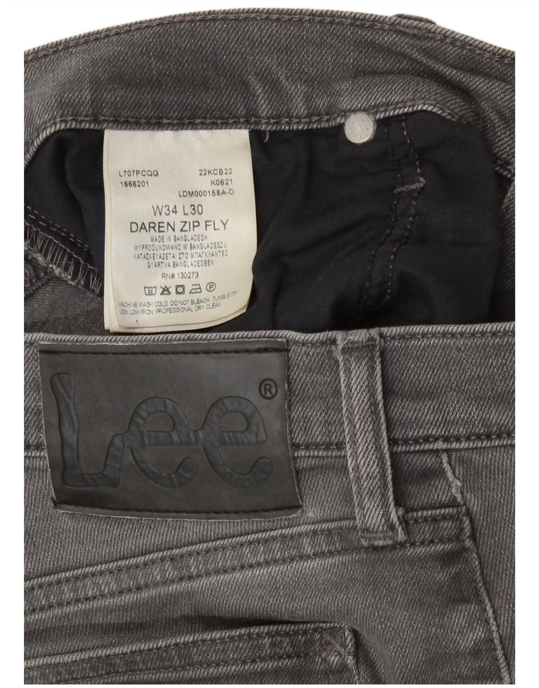 Lee Herren Daren Zip Fly Slim Jeans W34 L30 Graue Baumwolle